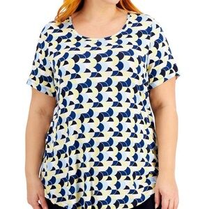 JM Collection Shirt Womens 3X Colorful Scalloped Circle Tunic Long Length